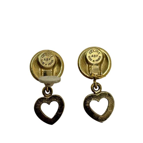 Celine Vintage Paris Heart Logo Clip-On Earrings 80’s Gold Tone Made in France - Picture 8 of 8